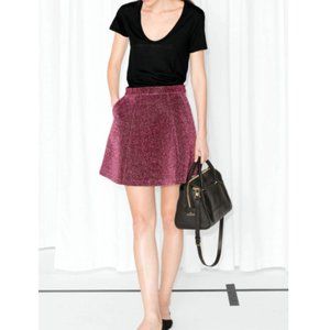 & Other Stories Sparkly Red Metallic Flared High Waisted Skirt